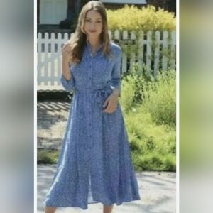 Chic Blue Patterned Long Sleeve Dress